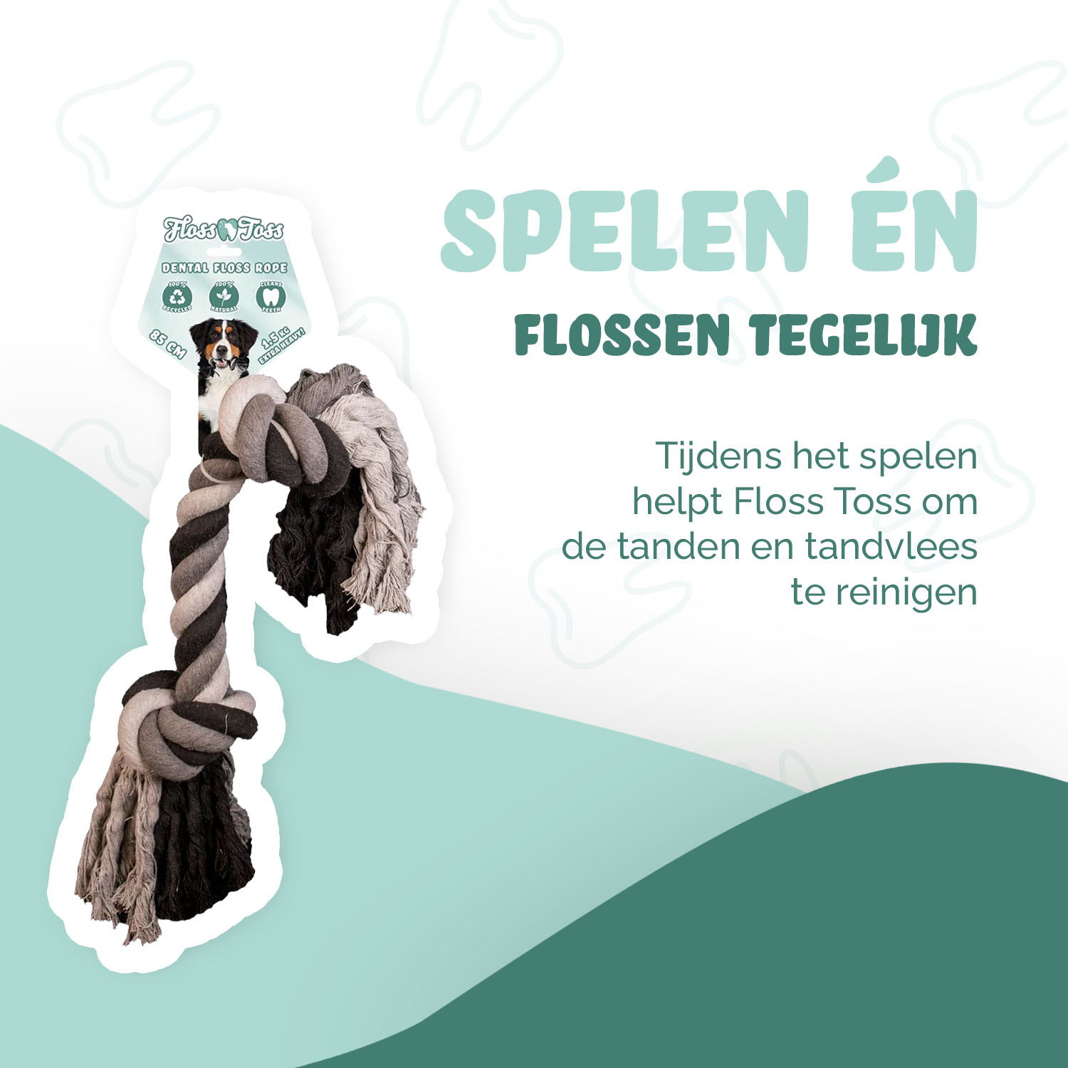 Floss Toss Dental Rope 2 Knot - 85 cm (1,5 kg) 2026 Floss Toss Dental Rope 2 Knot - 85 cm (1,5 kg) - Afbeelding 2