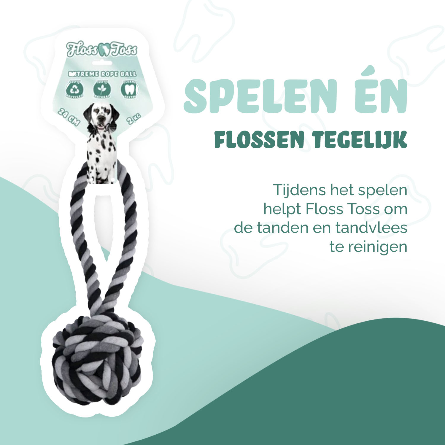 Floss Toss Dental Rope Exteme Tug and Ball - 60 cm 2026 Floss Toss Dental Rope Exteme Tug and Ball - 60 cm - Afbeelding 2
