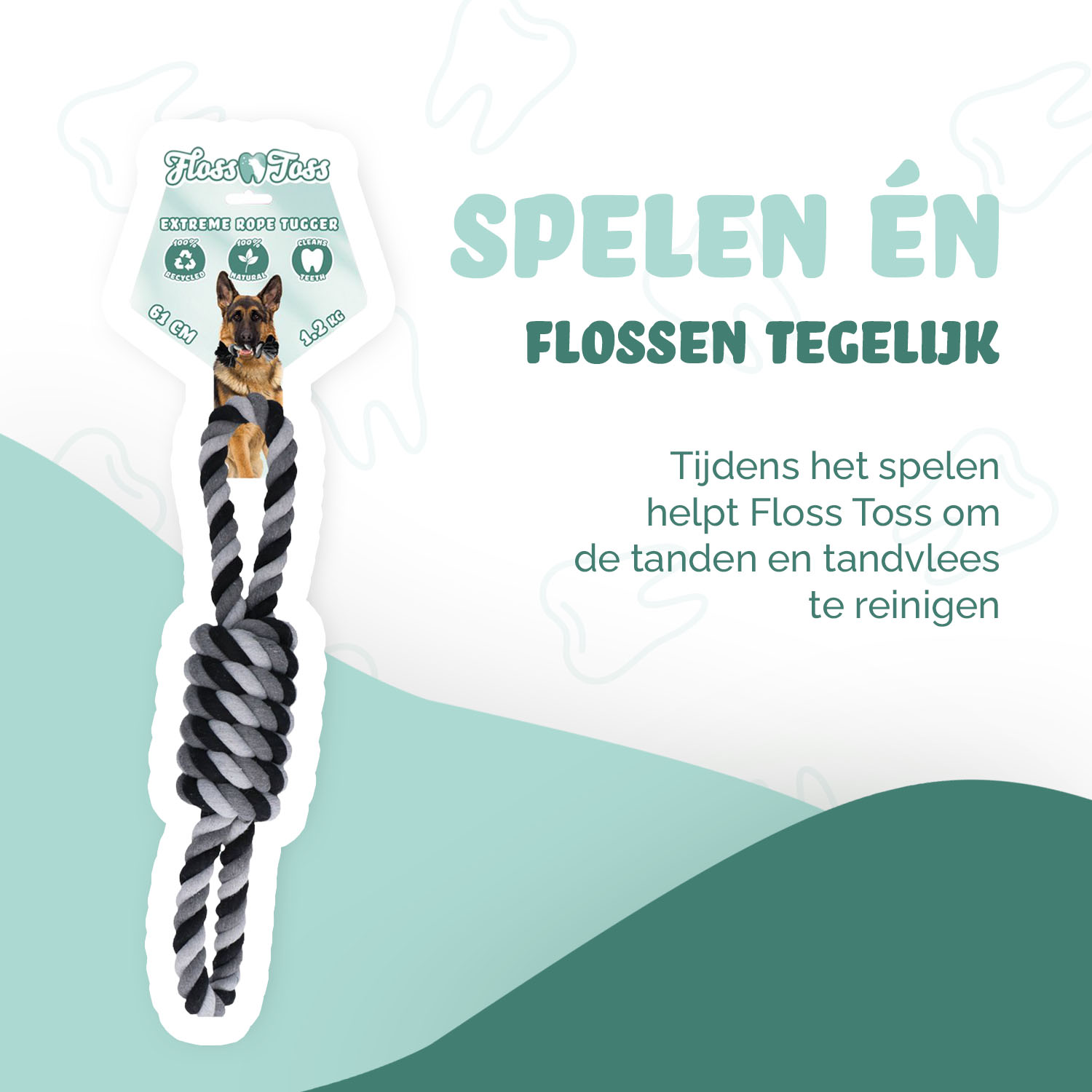 Floss Toss Dental Rope Exteme 8-Tugger - 61 cm 2026 Floss Toss Dental Rope Exteme 8-Tugger - 61 cm - Afbeelding 2
