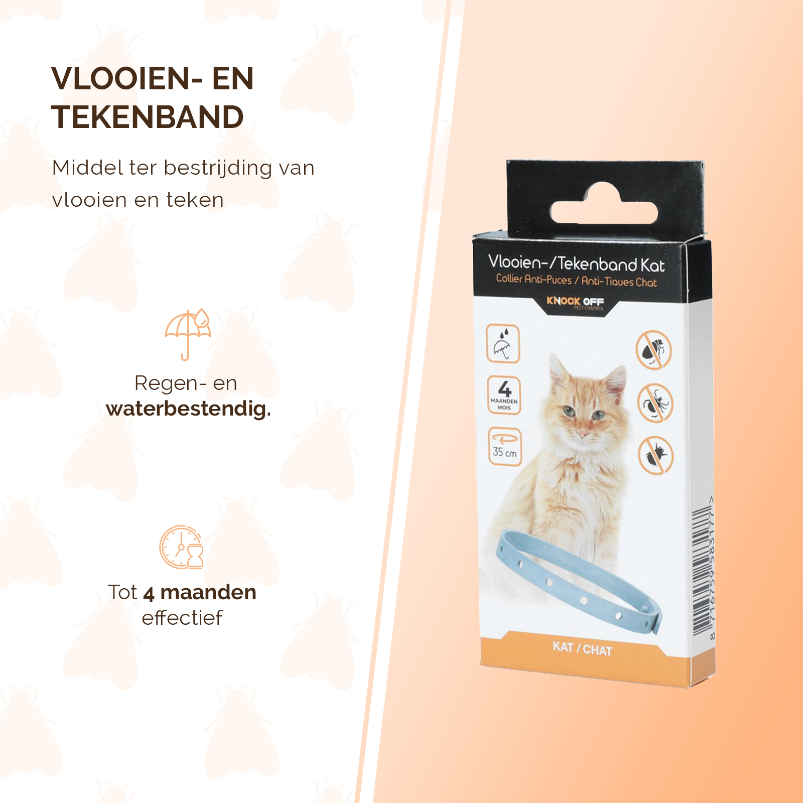 Knock Pest Vlooien/Tekenband Kat 33 cm NL/FR 2026 Knock Pest Vlooien/Tekenband Kat 33 cm NL/FR - Afbeelding 2