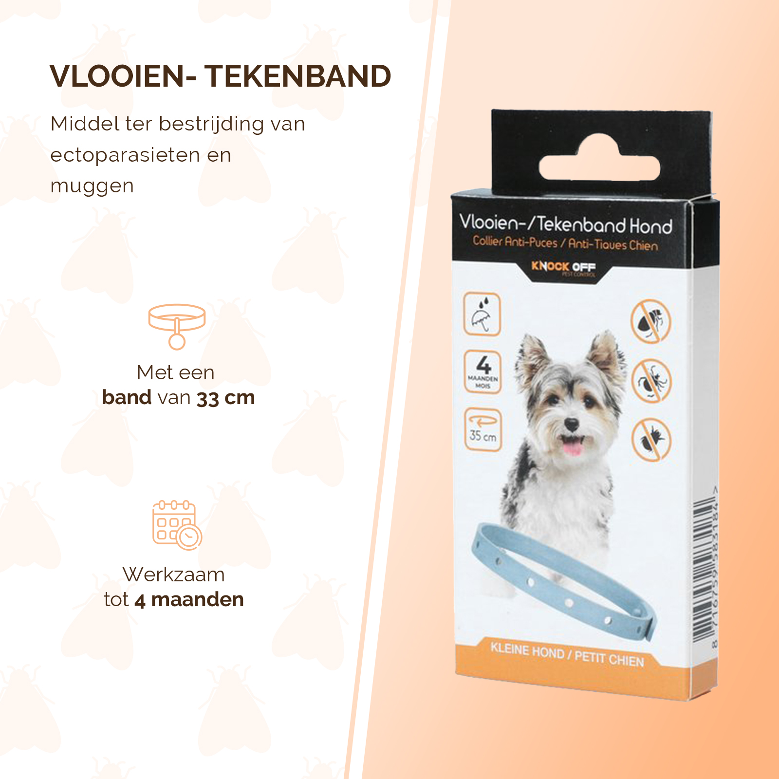 Knock Pest Vlooien/Tekenband Hond 33 cm NL/FR 2026 Knock Pest Vlooien/Tekenband Hond 33 cm NL/FR - Afbeelding 2