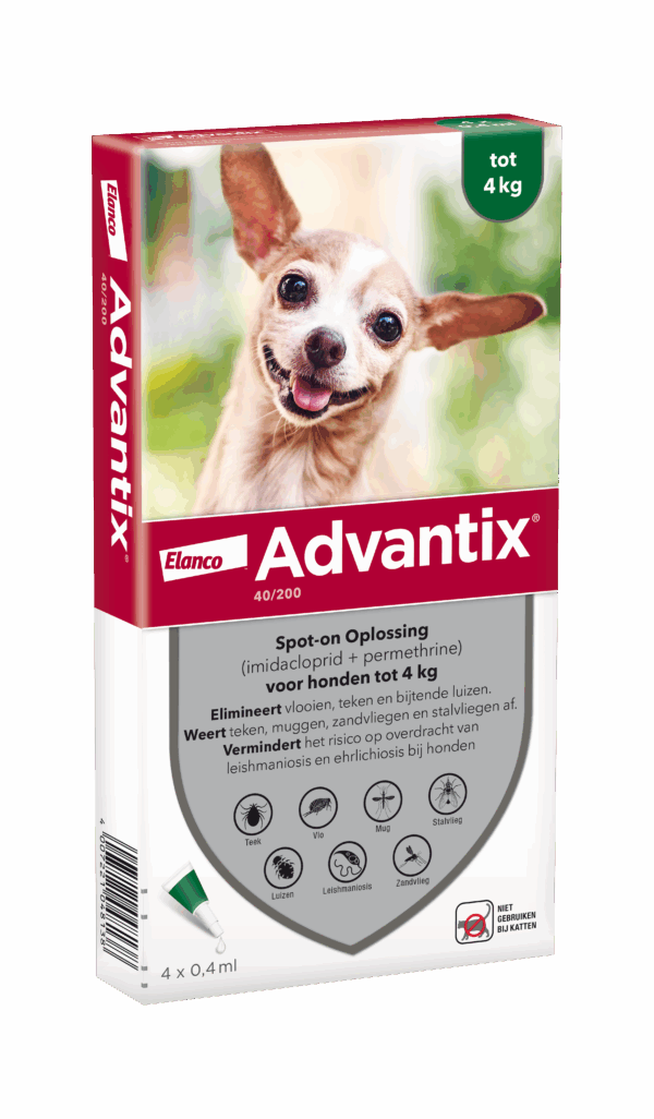 Advantix vlooien- en tekenpipet voor honden 40/200 (1,5 tot 4kg) 4 pipetten