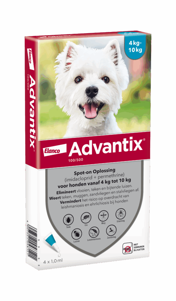 Advantix vlooien- en tekenpipet voor honden 100/500 (4 tot 10 kg) 4 pipetten