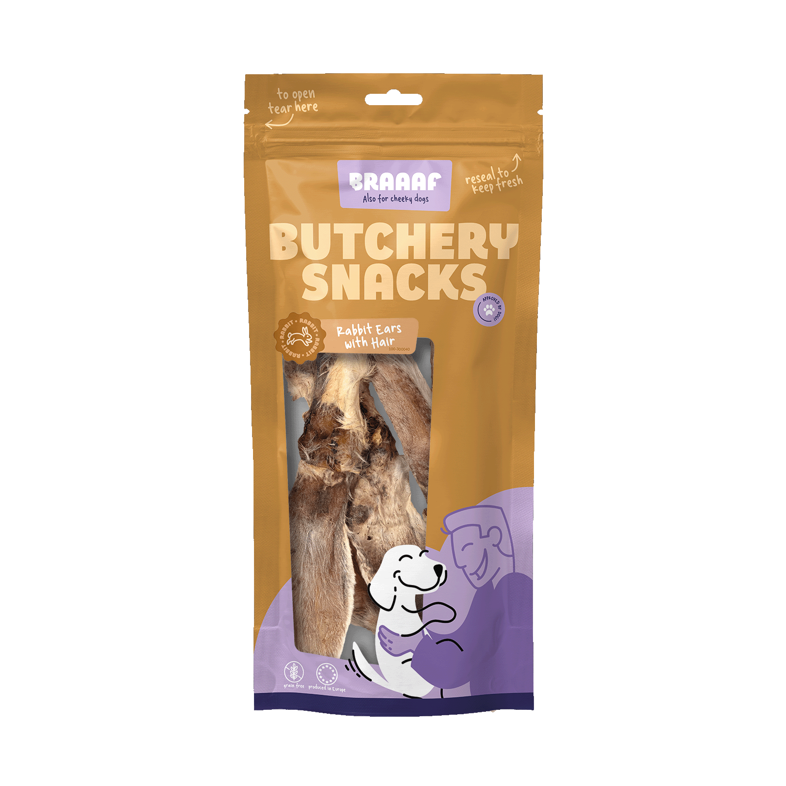 Braaaf Butchery Snacks Konijnenoren met haar 80 g 2025 Braaaf Butchery Snacks Konijnenoren met haar 80 g