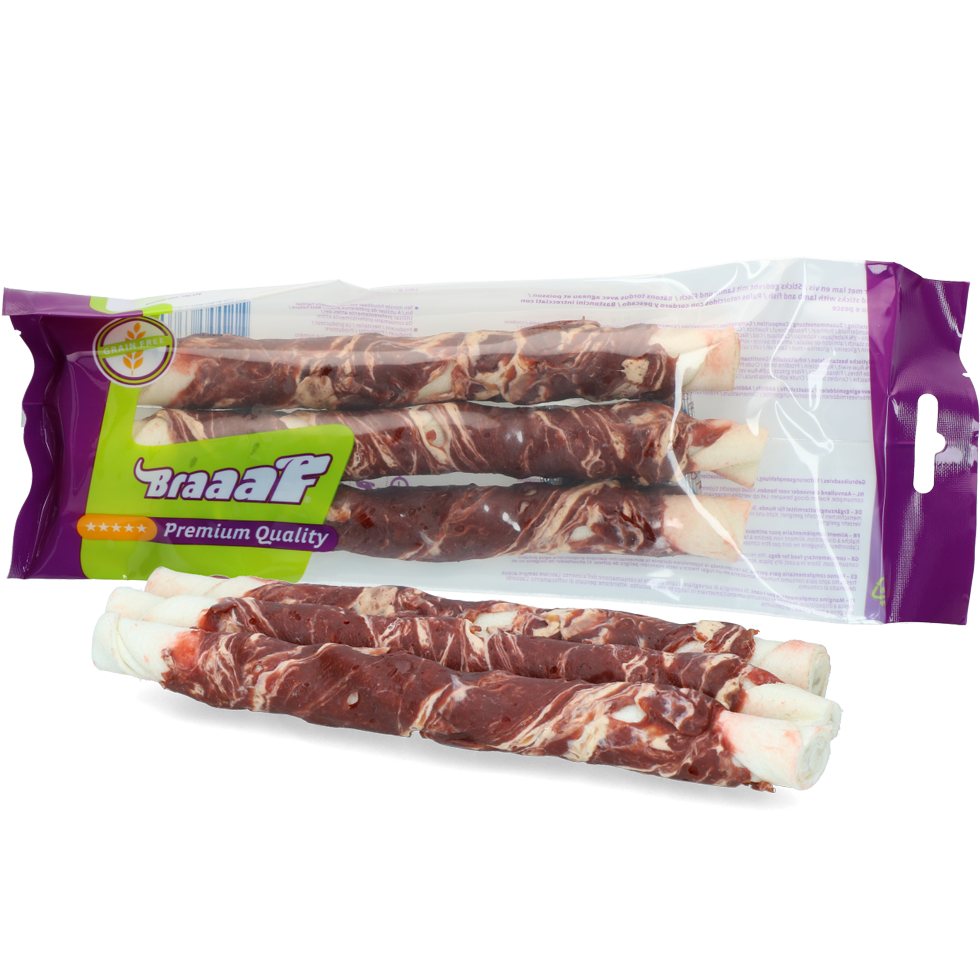 Braaaf Rawhide Twister Lam & Vis (3 st.) - 21 cm 2025 Braaaf Rawhide Twister Lam & Vis (3 st.) - 21 cm