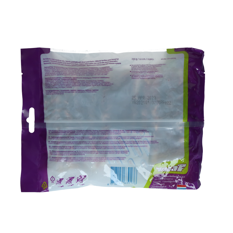 Braaaf Rawhide Roll Sticks Rund & Vis - 25 st. 2025 Braaaf Rawhide Roll Sticks Rund & Vis - 25 st. - Afbeelding 3