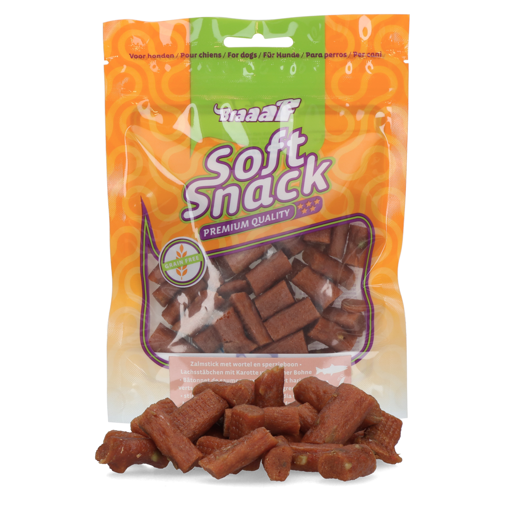 Braaaf Soft Snack Zalmstick met wortel en sperzieboon 2025 Braaaf Soft Snack Zalmstick met wortel en sperzieboon