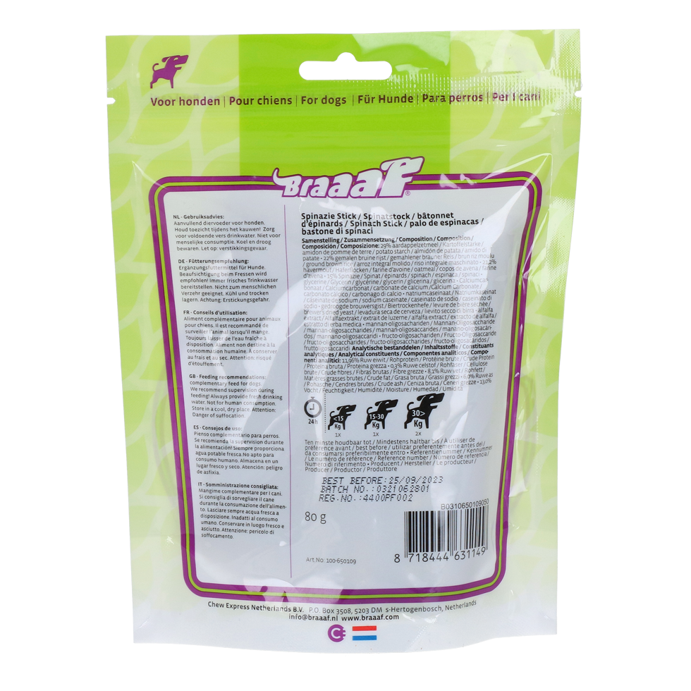 Braaaf Vegan Snack Spinazie Stick - 12 cm 2025 Braaaf Vegan Snack Spinazie Stick - 12 cm - Afbeelding 3