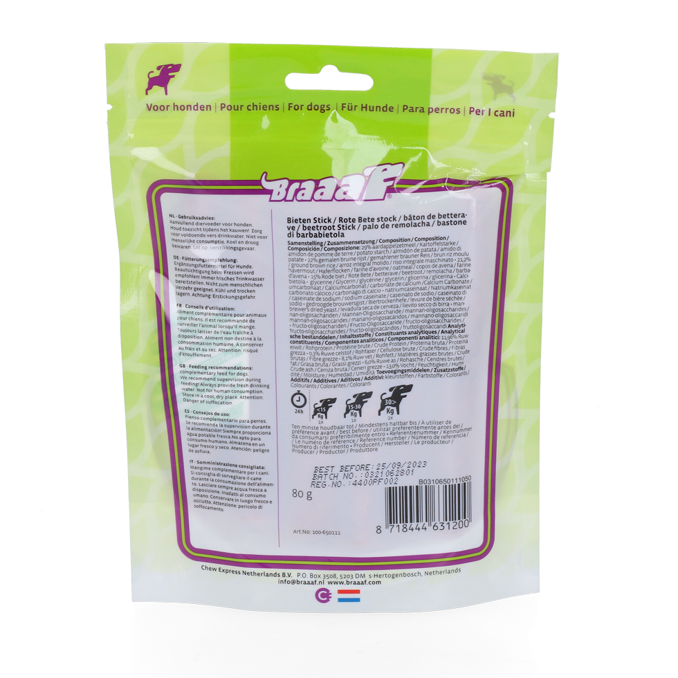 Braaaf Vegan Snack Rode Biet Stick - 12 cm 2025 Braaaf Vegan Snack Rode Biet Stick - 12 cm - Afbeelding 3