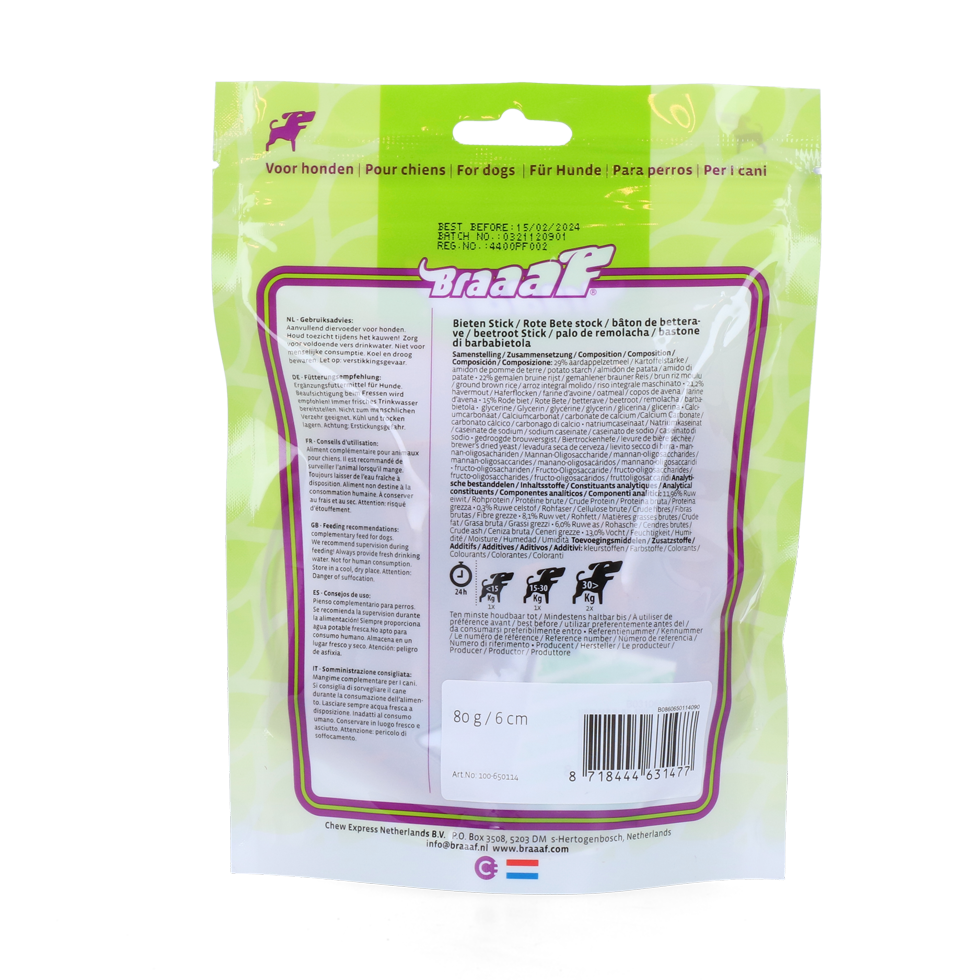 Braaaf Vegan Snack Rode Biet Stick - 6 cm 2025 Braaaf Vegan Snack Rode Biet Stick - 6 cm - Afbeelding 2