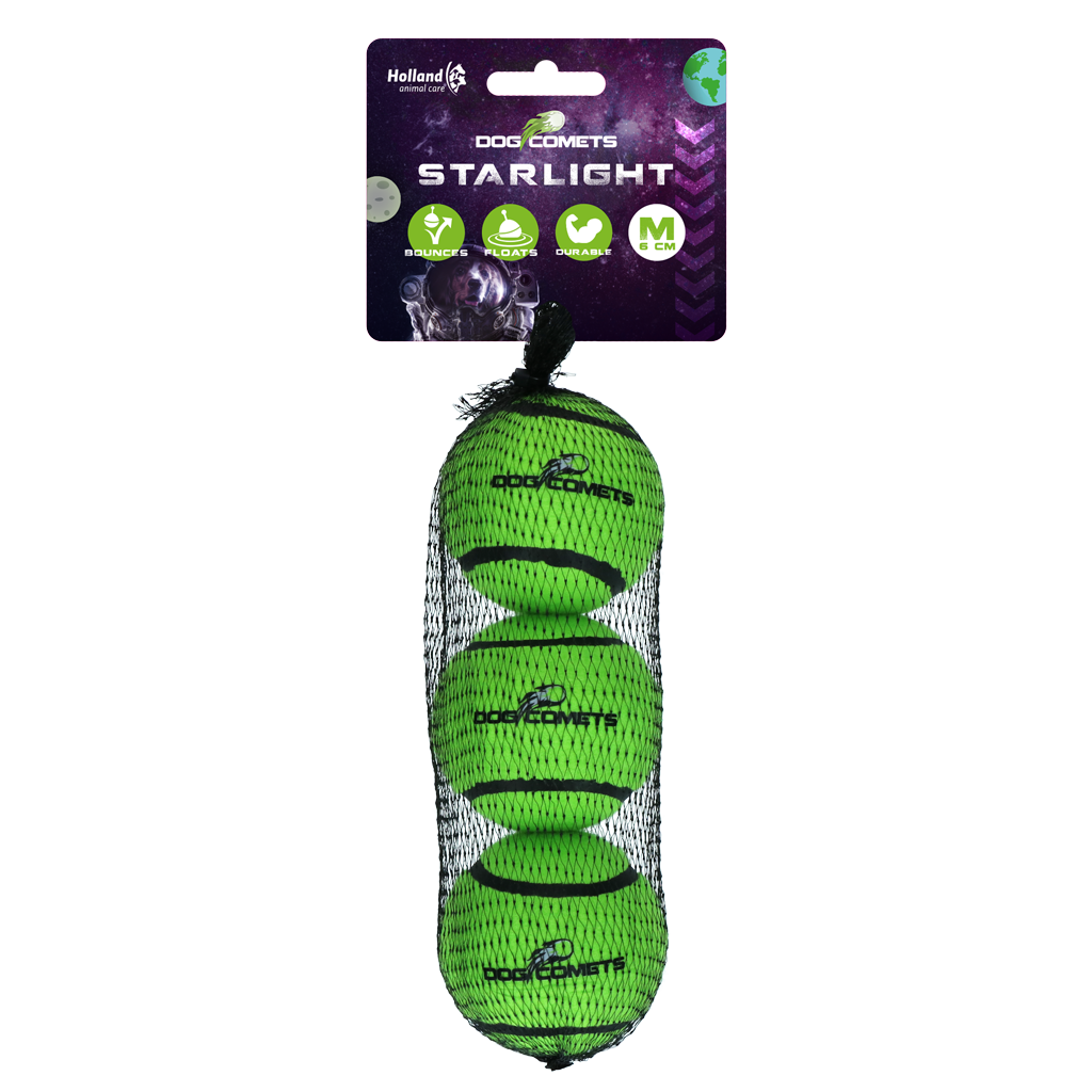 Dog Comets Tennisbal Starlight M Groen (3-Pack) 2025 Dog Comets Tennisbal Starlight M Groen (3-Pack)