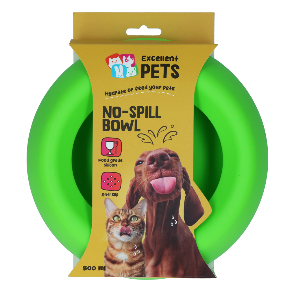 Excellent Pets No-Spill Bowl 800ml Groen M 2025 Excellent Pets No-Spill Bowl 800ml Groen M