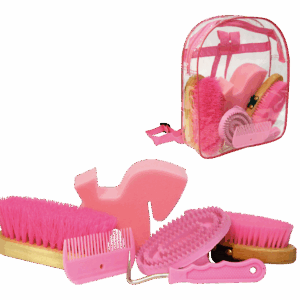 Poetsset van 7 items in Rugtas roze